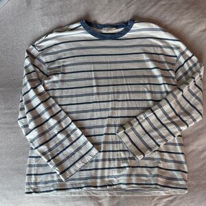Faherty Navy and Cream Striped Long Sleeve Tee